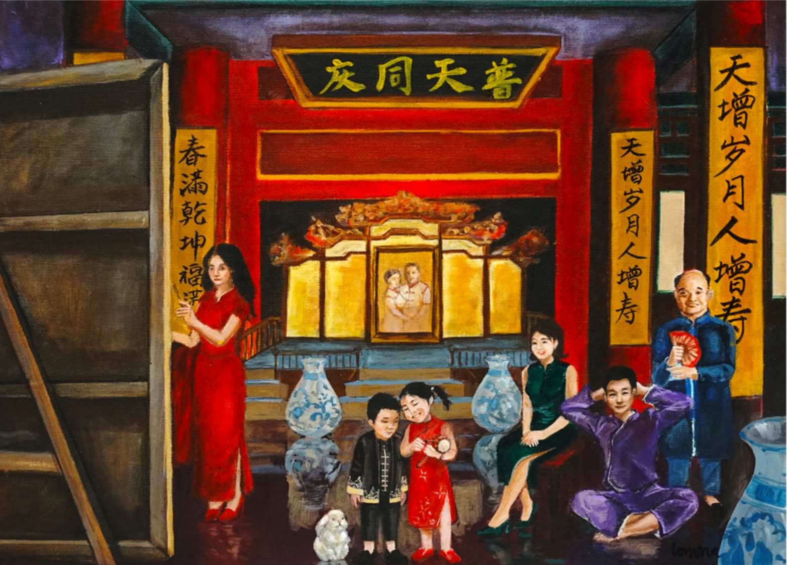 Paragons of Virtue, a family painted in a temple doorway